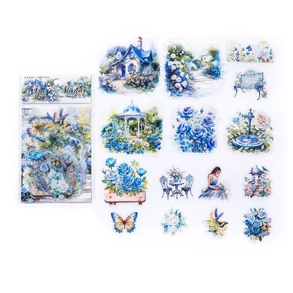 30pcs/bag Garden Landscape Transparent Stickers Retro Flowers Windows Cabins Fences Scrapbook Junk Journal Decoration Collage