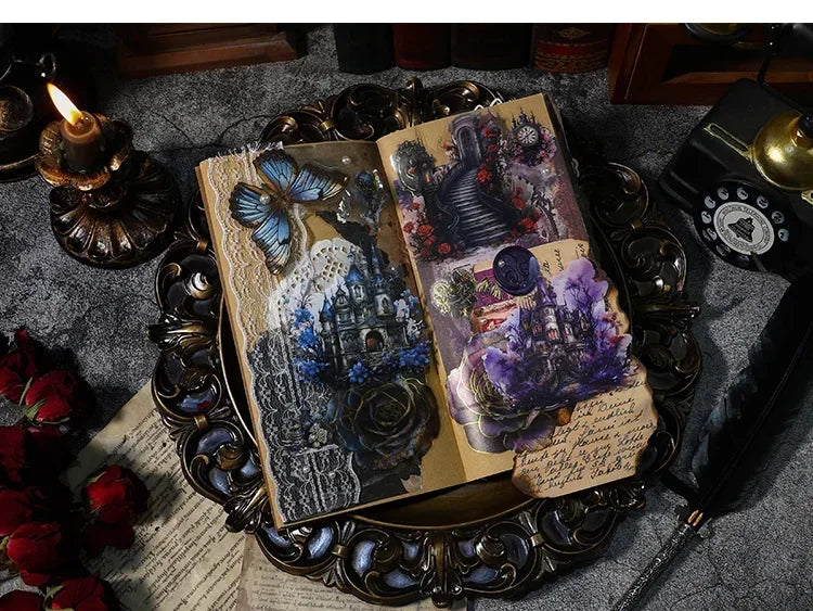 S-33 12pcs/bag Midnight Castle European Retro Gothic Big Size Transparent PET Stickers Journaling Scrapbooking Decoration Collages