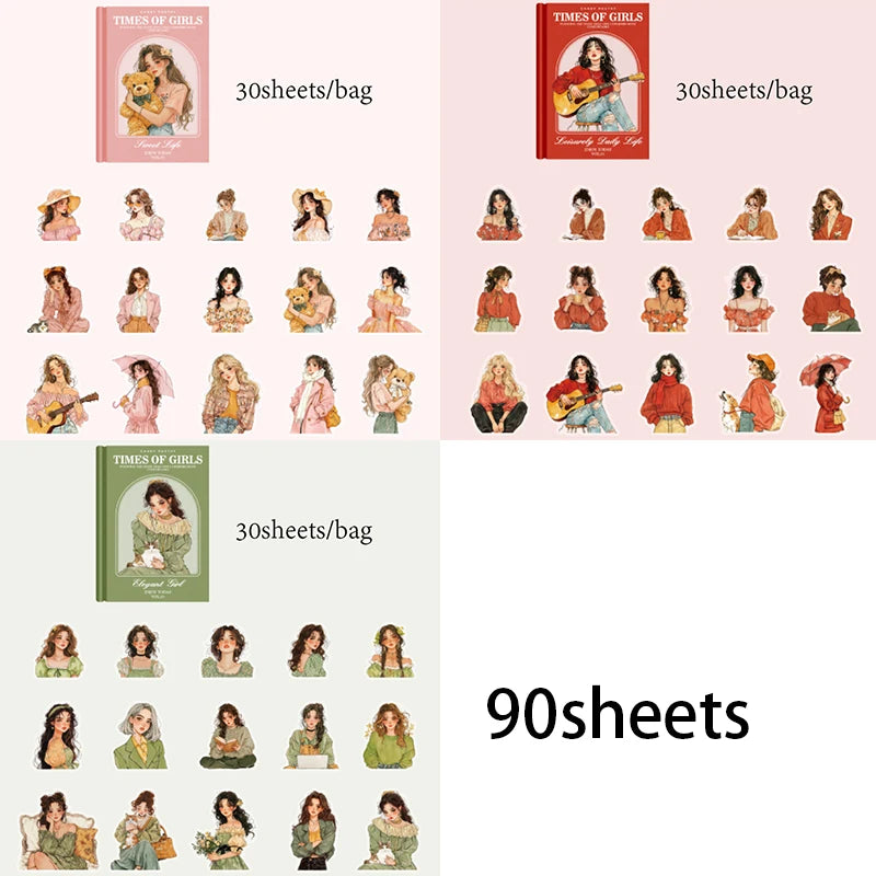 Mr Paper 90Pcs/bag Girly Times Series PET Waterproof Stickers DIY Notebook Tablet Phone Case Creative Handbook Stickers