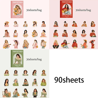 Mr Paper 90Pcs/bag Girly Times Series PET Waterproof Stickers DIY Notebook Tablet Phone Case Creative Handbook Stickers