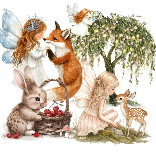 JAIIMAN 80pcs-84pcs PET and Art Paper Sticker Set Woodland Fairy, Rabbit, Floral, for Holiday Decor, Scrapbooking,Album Decor