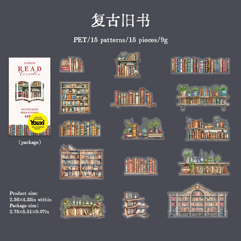 S-7 Flowers and bookshelves Stickers PET
