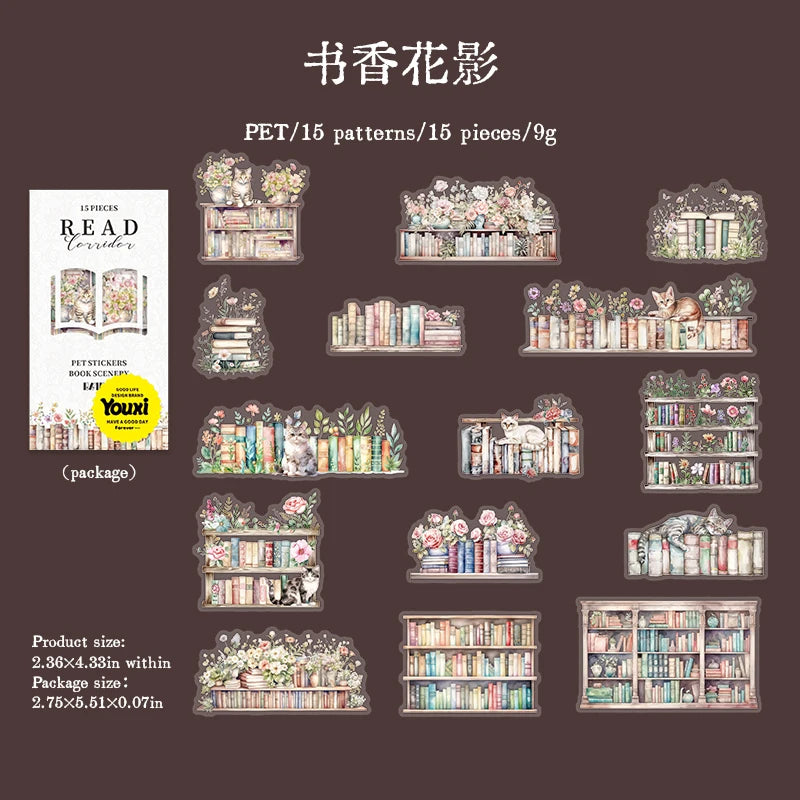 S-7 Flowers and bookshelves Stickers PET