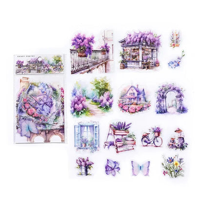 30pcs/bag Garden Landscape Transparent Stickers Retro Flowers Windows Cabins Fences Scrapbook Junk Journal Decoration Collage