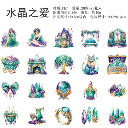 JIANQI 20pcs/pack Ins The Enchanted Stickers Scrapbooking Junk Journal Creative Stationery DIY Deco Stickers School Supplies
