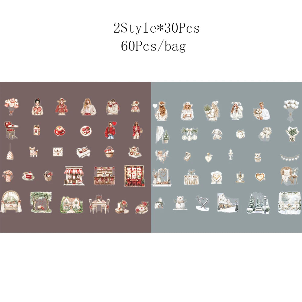 2Style 60Pcs/bag Couple Character Romantic Scenic Stickers