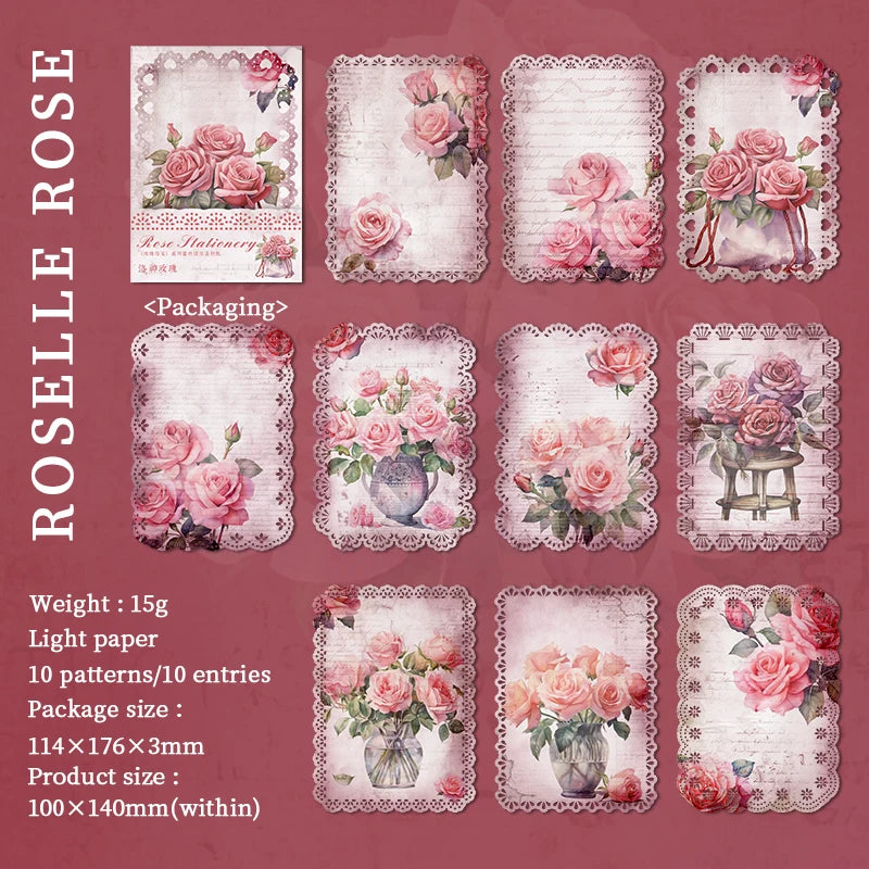 JIANQI 10pcs/pack Vintage Rose Floral Lace paper Scrapbook Materials DIY Junk Journal Collage Photo Album Retro Background paper