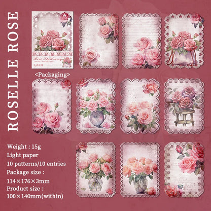 JIANQI 10pcs/pack Vintage Rose Floral Lace paper Scrapbook Materials DIY Junk Journal Collage Photo Album Retro Background paper