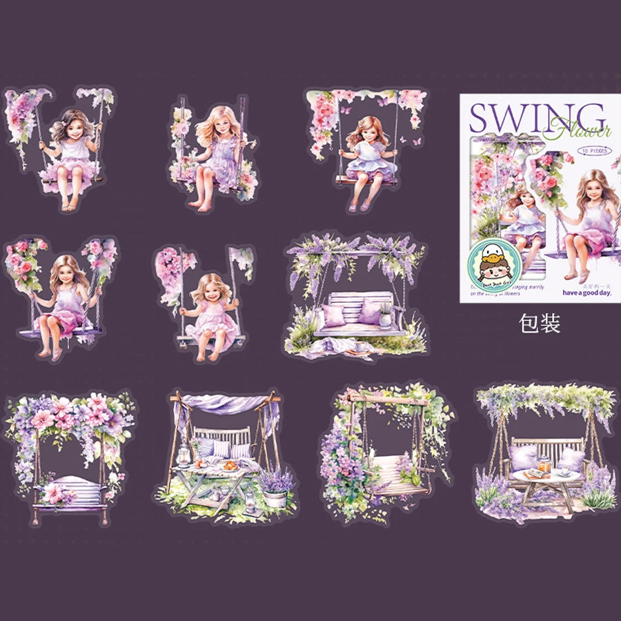 S-39 Paper, 6 styles 10pcs/bag ‘Flower Language’ Series Swing Theme Stickers