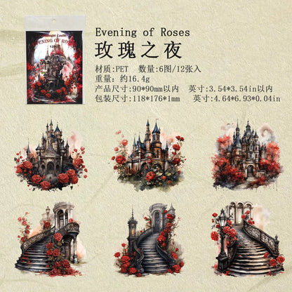 S-33 12pcs/bag Midnight Castle European Retro Gothic Big Size Transparent PET Stickers Journaling Scrapbooking Decoration Collages