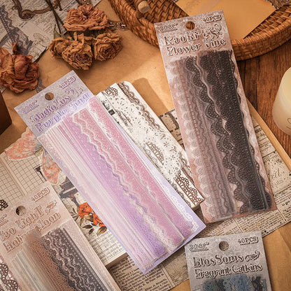 S-1  40 pcs Lace Stickers Cute Aesthetics Decor Collage Junk Journal Scrapbooking Supplies Self Adhesive Creative Stationery Sticker