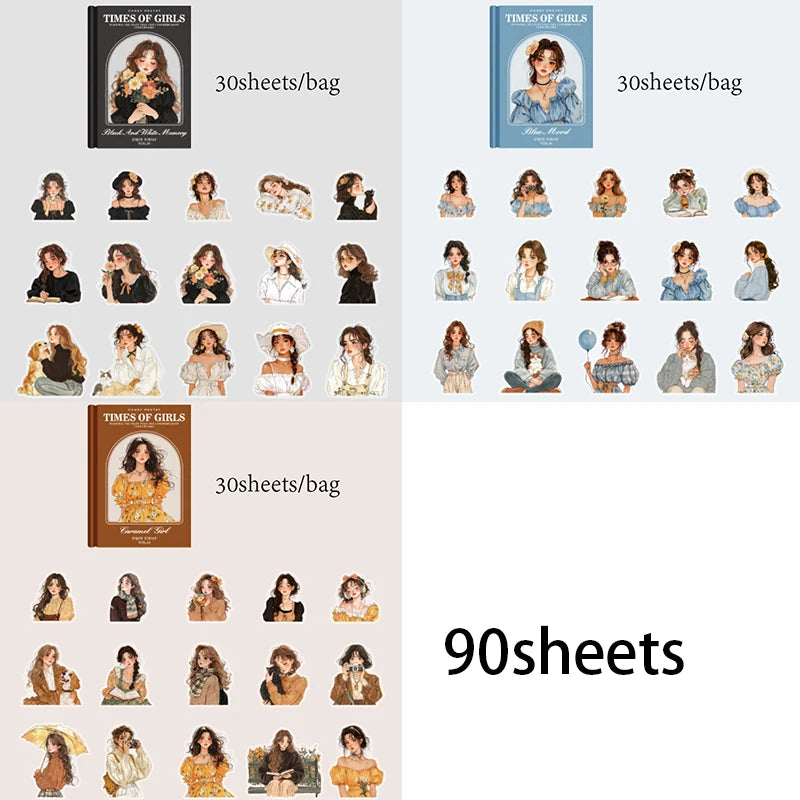 Mr Paper 90Pcs/bag Girly Times Series PET Waterproof Stickers DIY Notebook Tablet Phone Case Creative Handbook Stickers