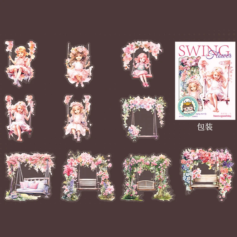 S-39 Paper, 6 styles 10pcs/bag ‘Flower Language’ Series Swing Theme Stickers