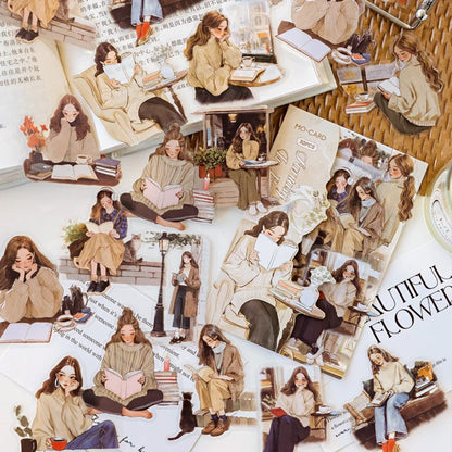 2Style 90Pcs/bag Elegant Reading Girl Sticker Pack DIY Handbook Creative Material Stickers Scrapbook Photo Frame Calendar