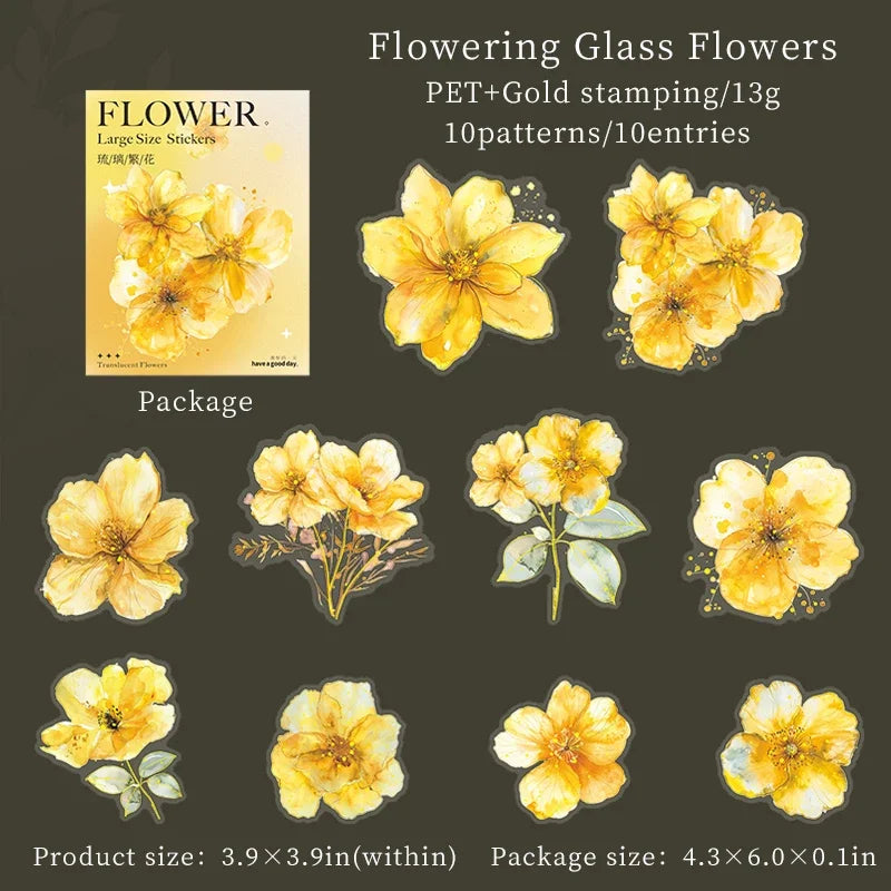 JIANWU Translucen Flowers Series Vintage Flower Bronzing Material Collage PET Sticker Creative DIY Journal Stationery