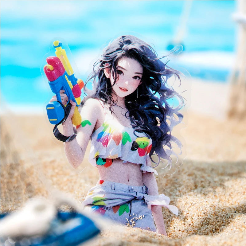 S-26 Journal GO 20pcs Pretty Beach Girl Stickers Aesthetic Characters Oil Painting Sticker for Card Making Journal Scrapbooking DIY