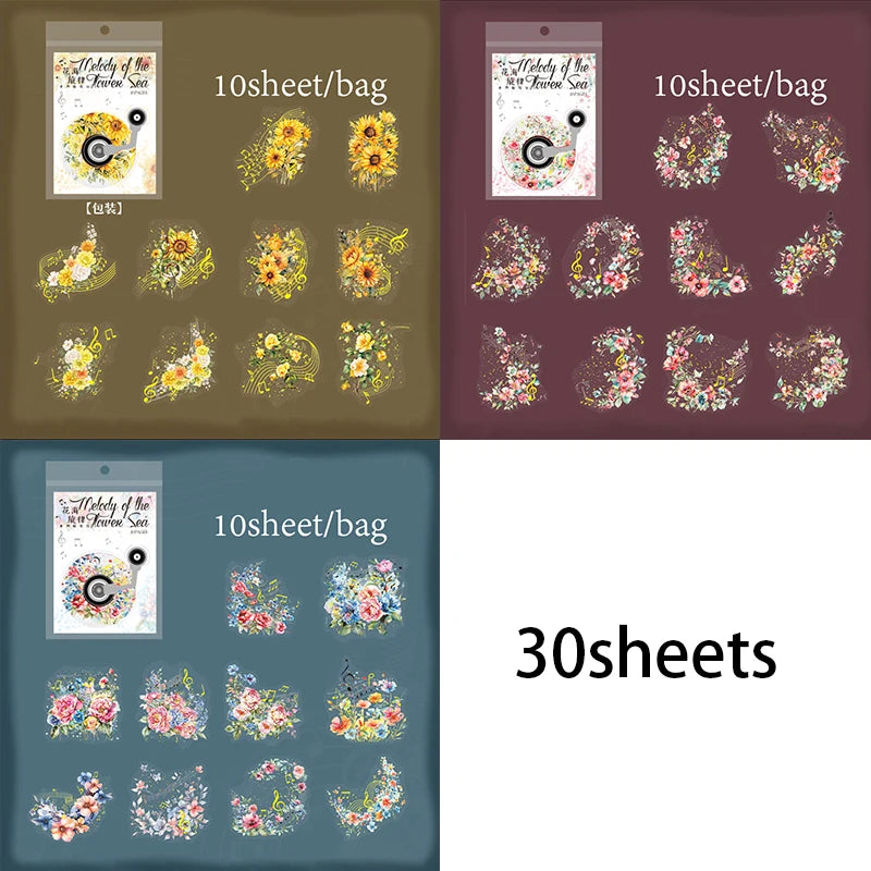 S-63  30Pcs/bag Flower Music Stamping Theme Sticker