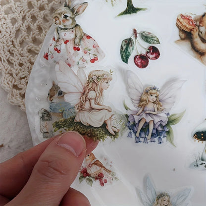 JAIIMAN 80pcs-84pcs PET and Art Paper Sticker Set Woodland Fairy, Rabbit, Floral, for Holiday Decor, Scrapbooking,Album Decor