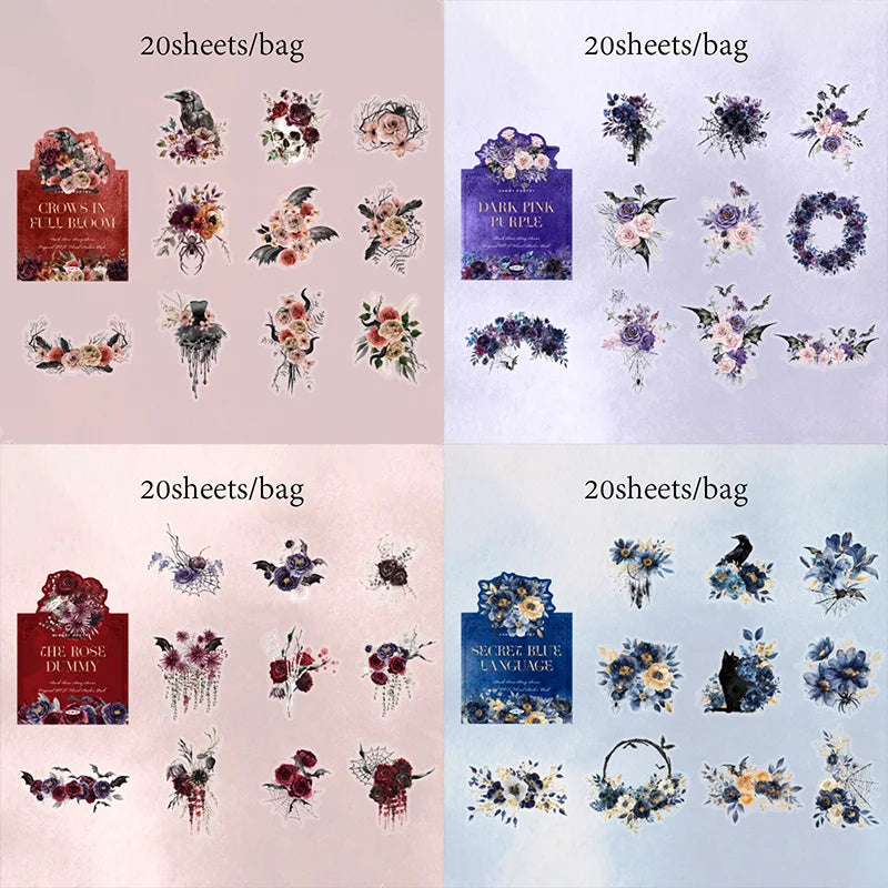 Mr Paper 60Pcs/bag Dark Rose Story Series PET White Ink Sticker Paper Bag Handbook Decorative Stickers DIY Notebook Albums