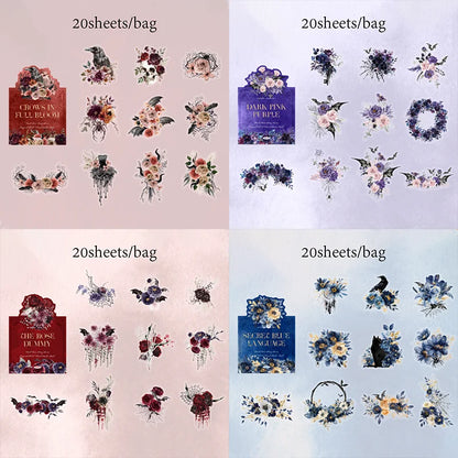 Mr Paper 60Pcs/bag Dark Rose Story Series PET White Ink Sticker Paper Bag Handbook Decorative Stickers DIY Notebook Albums