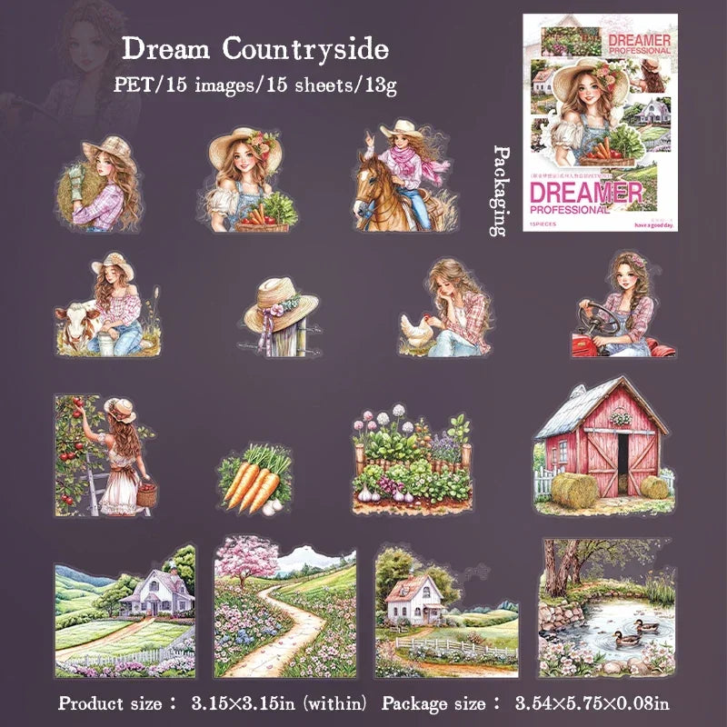 S-47 15Pcs Sticker Pack Career Dreamer Floral Art Scenic