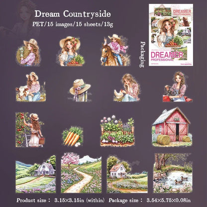 S-47 15Pcs Sticker Pack Career Dreamer Floral Art Scenic