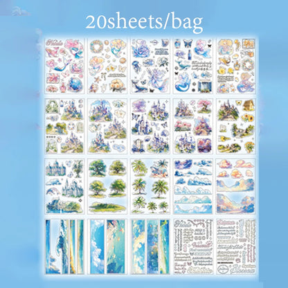Mr Paper 20Pcs/book Collage Pieces PET Light Vintage Double Translucent Sticker Book Creative Stationery Stickers DIY Handbook