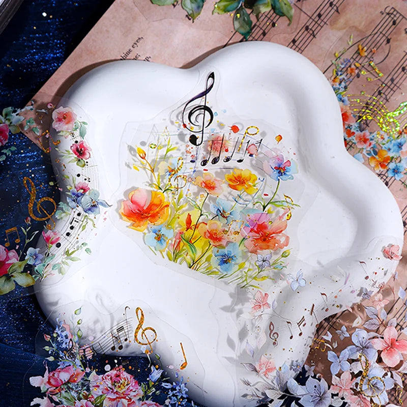 S-63  30Pcs/bag Flower Music Stamping Theme Sticker