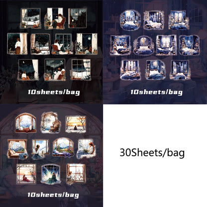 S-17 Mr. Paper 2Style 30Pcs/bag Window Theme PET Special Oil Stickers Creative Handbook Stickers DIY Picture Book Notebook Photo