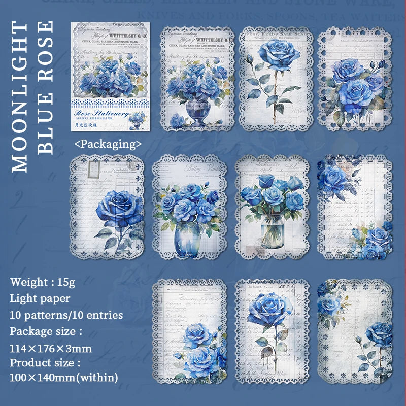 JIANQI 10pcs/pack Vintage Rose Floral Lace paper Scrapbook Materials DIY Junk Journal Collage Photo Album Retro Background paper