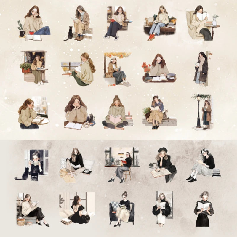 2Style 90Pcs/bag Elegant Reading Girl Sticker Pack DIY Handbook Creative Material Stickers Scrapbook Photo Frame Calendar