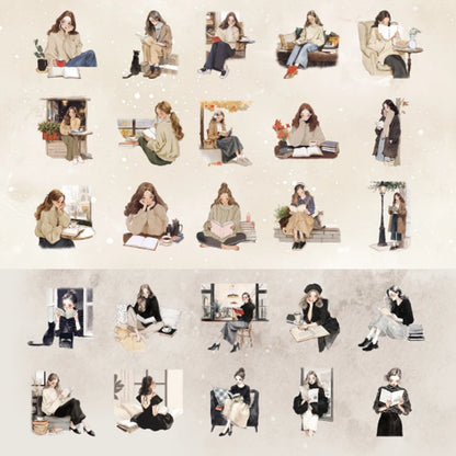 2Style 90Pcs/bag Elegant Reading Girl Sticker Pack DIY Handbook Creative Material Stickers Scrapbook Photo Frame Calendar