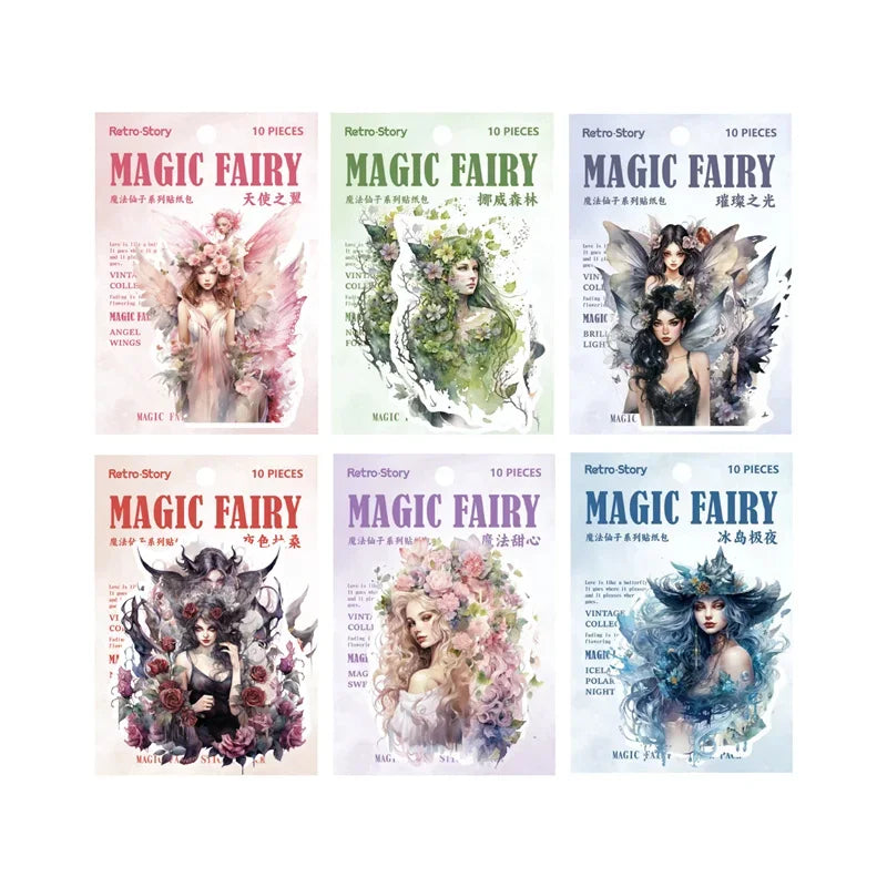 10Sheets Retro Sticker Pack DIY Fairy Material Supplies Character Handbook Sticker Decorative Stickers Scrapbook Cut 13*9CM