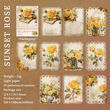 JIANQI 10pcs/pack Vintage Rose Floral Lace paper Scrapbook Materials DIY Junk Journal Collage Photo Album Retro Background paper