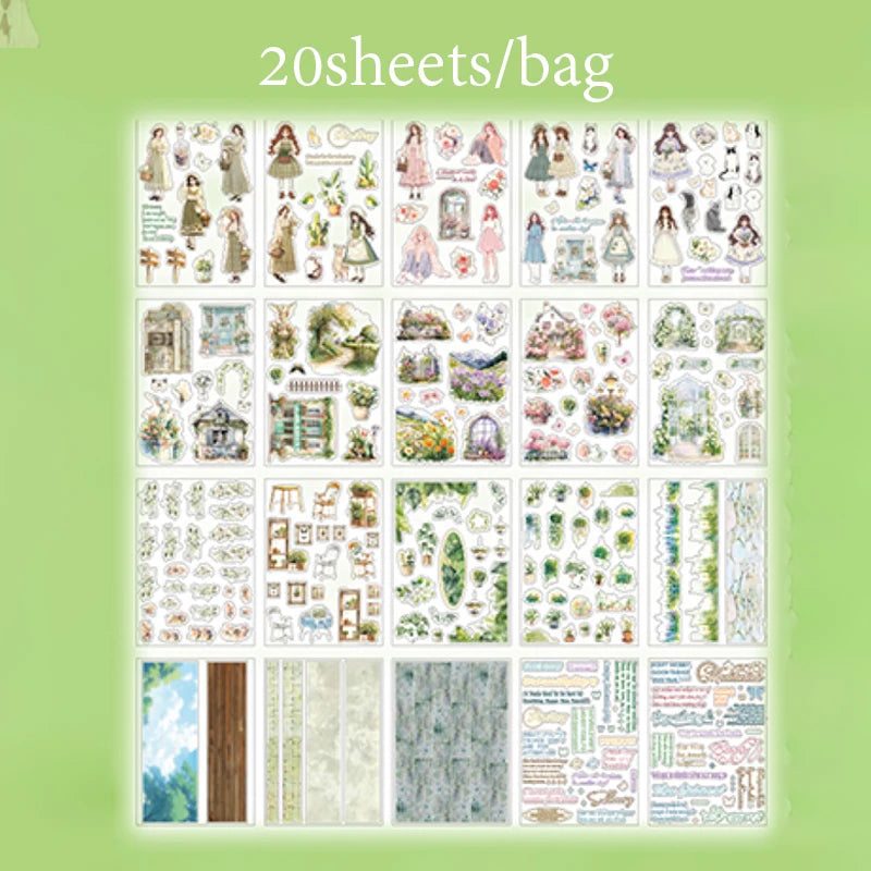 Mr Paper 20Pcs/book Collage Pieces PET Light Vintage Double Translucent Sticker Book Creative Stationery Stickers DIY Handbook
