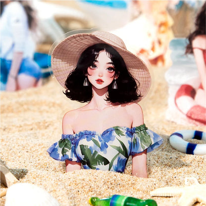 S-26 Journal GO 20pcs Pretty Beach Girl Stickers Aesthetic Characters Oil Painting Sticker for Card Making Journal Scrapbooking DIY