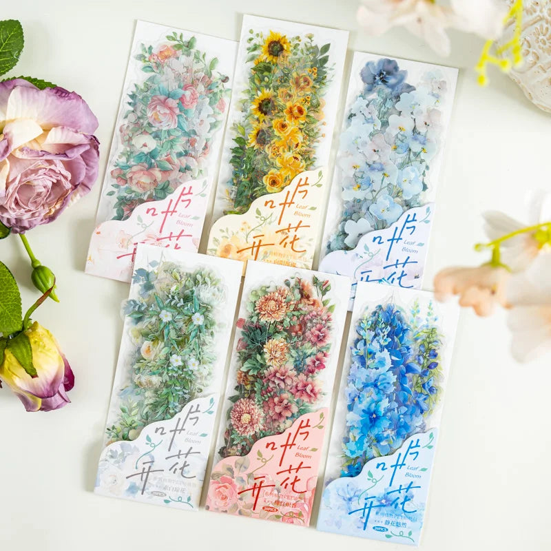 S-28 20 Sheet Flowers PET Plant Stickers Package Garden Office Aesthetic Decorative School Stationery Supplies Handbook Scrapbooking
