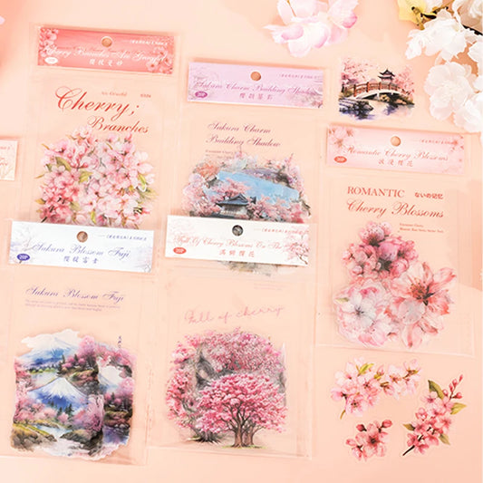 S-16 Mr. Paper 6Style 20Pcs/bag Cherry Blossom Theme Sticker Pack DIY Handbook Decoration Scrapbook Phone Case Calendar
