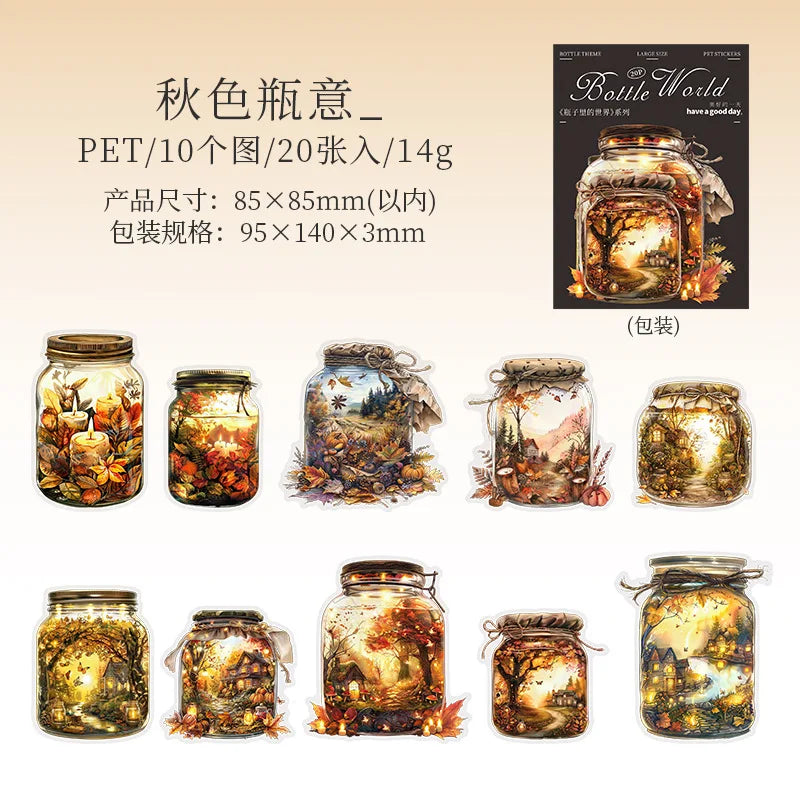 S-24 20pcs/1lot Kawaii Stationery Stickers  The World in a Bottle Junk Journaling Decorative Scrapbooking for stickers Scrapbook