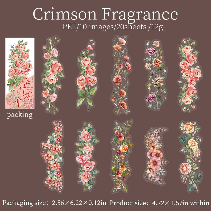S-28 20 Sheet Flowers PET Plant Stickers Package Garden Office Aesthetic Decorative School Stationery Supplies Handbook Scrapbooking