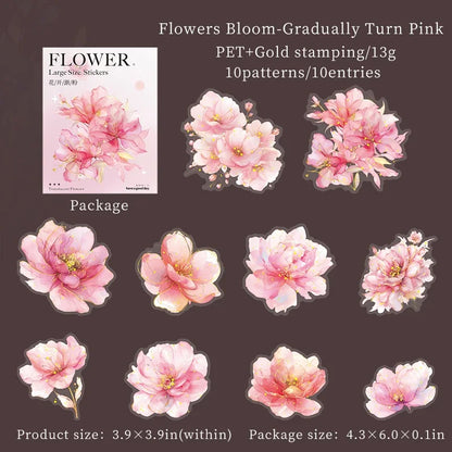JIANWU Translucen Flowers Series Vintage Flower Bronzing Material Collage PET Sticker Creative DIY Journal Stationery