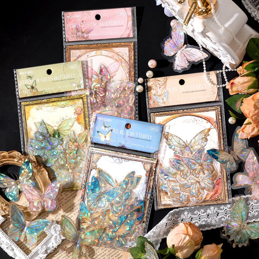 S-25 Yoofun 20pcs/pack Aesthetic Laser Butterflies Stickers Beautiful Shining Label for Scrapbooking Journaling Card Phone Decor