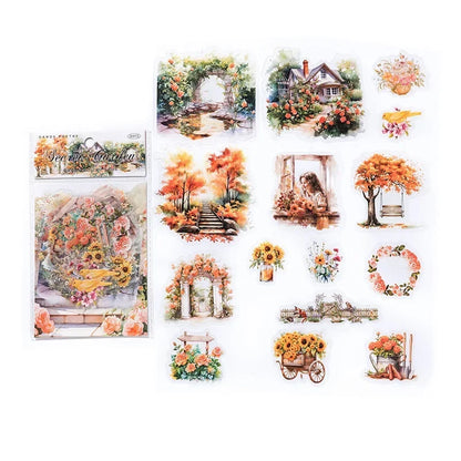 30pcs/bag Garden Landscape Transparent Stickers Retro Flowers Windows Cabins Fences Scrapbook Junk Journal Decoration Collage