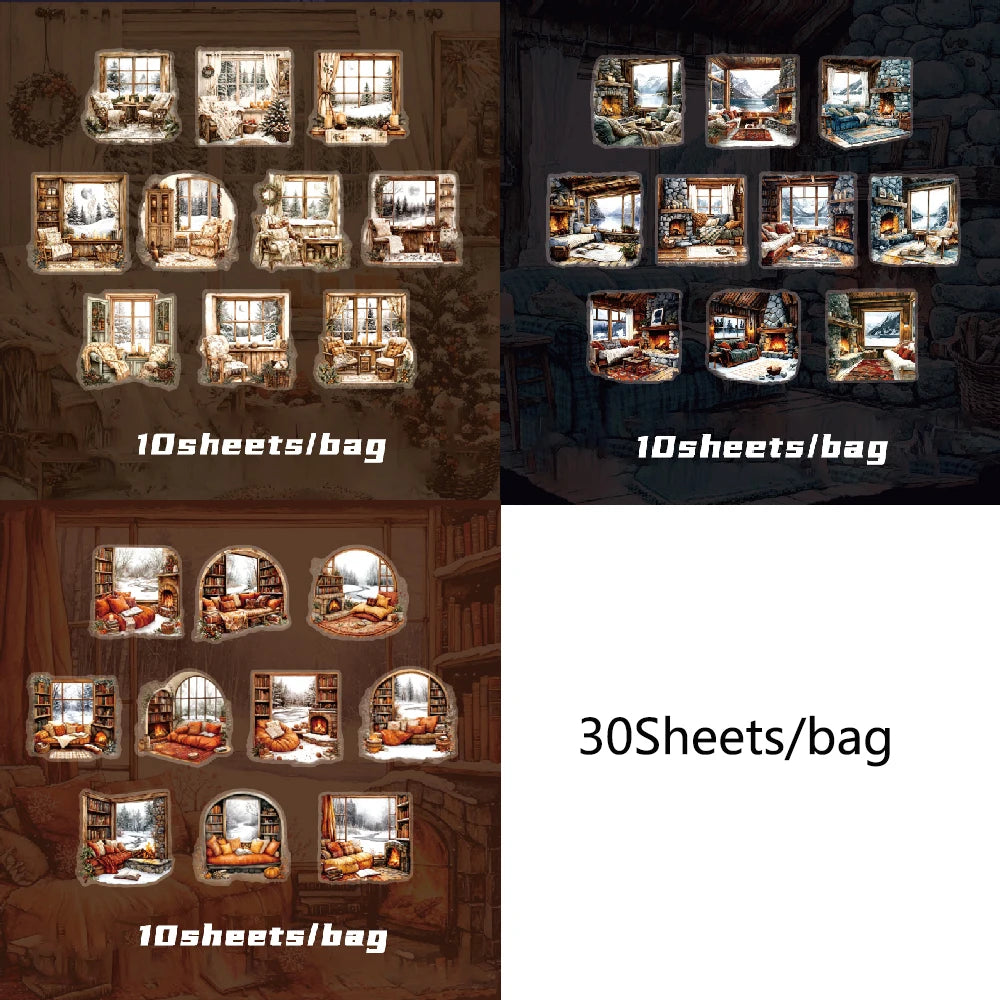 S-17 Mr. Paper 2Style 30Pcs/bag Window Theme PET Special Oil Stickers Creative Handbook Stickers DIY Picture Book Notebook Photo