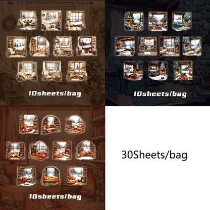 S-17 Mr. Paper 2Style 30Pcs/bag Window Theme PET Special Oil Stickers Creative Handbook Stickers DIY Picture Book Notebook Photo