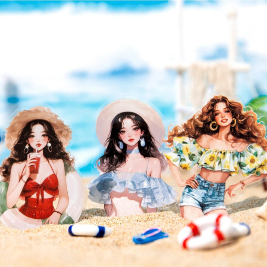 S-26 Journal GO 20pcs Pretty Beach Girl Stickers Aesthetic Characters Oil Painting Sticker for Card Making Journal Scrapbooking DIY