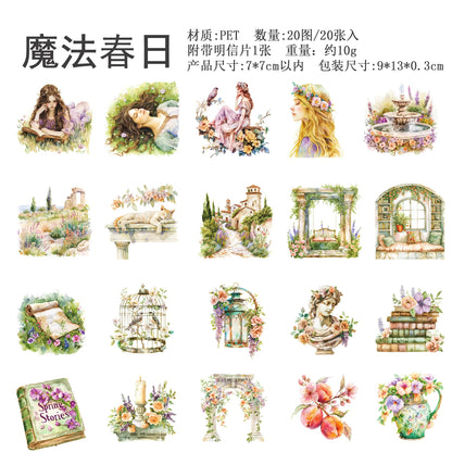 JIANQI 20pcs/pack Ins The Enchanted Stickers Scrapbooking Junk Journal Creative Stationery DIY Deco Stickers School Supplies