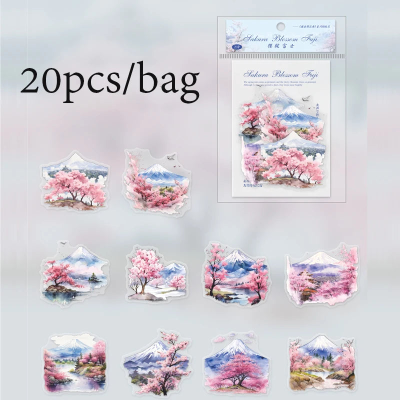 S-16 Mr. Paper 6Style 20Pcs/bag Cherry Blossom Theme Sticker Pack DIY Handbook Decoration Scrapbook Phone Case Calendar