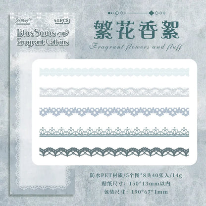 S-1  40 pcs Lace Stickers Cute Aesthetics Decor Collage Junk Journal Scrapbooking Supplies Self Adhesive Creative Stationery Sticker