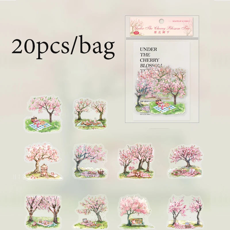 S-16 Mr. Paper 6Style 20Pcs/bag Cherry Blossom Theme Sticker Pack DIY Handbook Decoration Scrapbook Phone Case Calendar